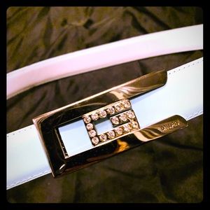 Blue White Leather Belt SilverBuckle Vintage Guess